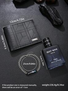 Bộ quà tặng 3 món dành cho nam giới gồm ví + vòng tay và nước hoa, đa năng và tinh tế, hoàn hảo cho Giáng sinh, Ngày Valentine, kỷ niệm. - màu đen - Xem 2