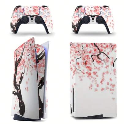 Suitable For PS 5 Disc & PS 5 Slim Disc & P S5 Slim Digital Edition Version Console & Controller Film – Cherry Blossom Tree Scratch-Resistant PVC Sticker, Bubble-Free, Perfect Holiday Gift