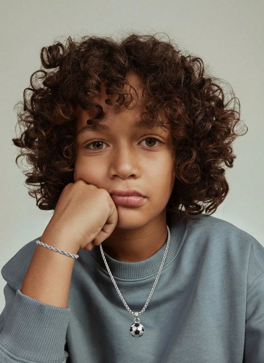 2 件套儿童流行足球足球吊饰扭绳项链和手链套装儿童首饰时尚派对首饰礼物男孩女孩日常佩戴 - 銀色 - 查看 1