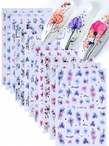 12 miếng dán móng tay hình hoa màu nước, decal tự dính với họa tiết hoa mực màu sắc rực rỡ, phụ kiện trang trí móng tay dành cho nữ. - Nhiều màu - Xem 2