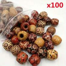 100pcs Mixed Color Wooden Beads, Pattern Wooden Beads, Suitable For DIY Jewelry Making - Multicolor - View 13
