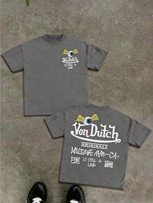 Men's Casual Short-Sleeved T-Shirt, Combining Automotive And Motorcycle Art With Modern Design, Featuring Iconic Patterns – The Perfect Christmas Gift For Motorcycle Enthusiasts. - 灰色 - 查看 1