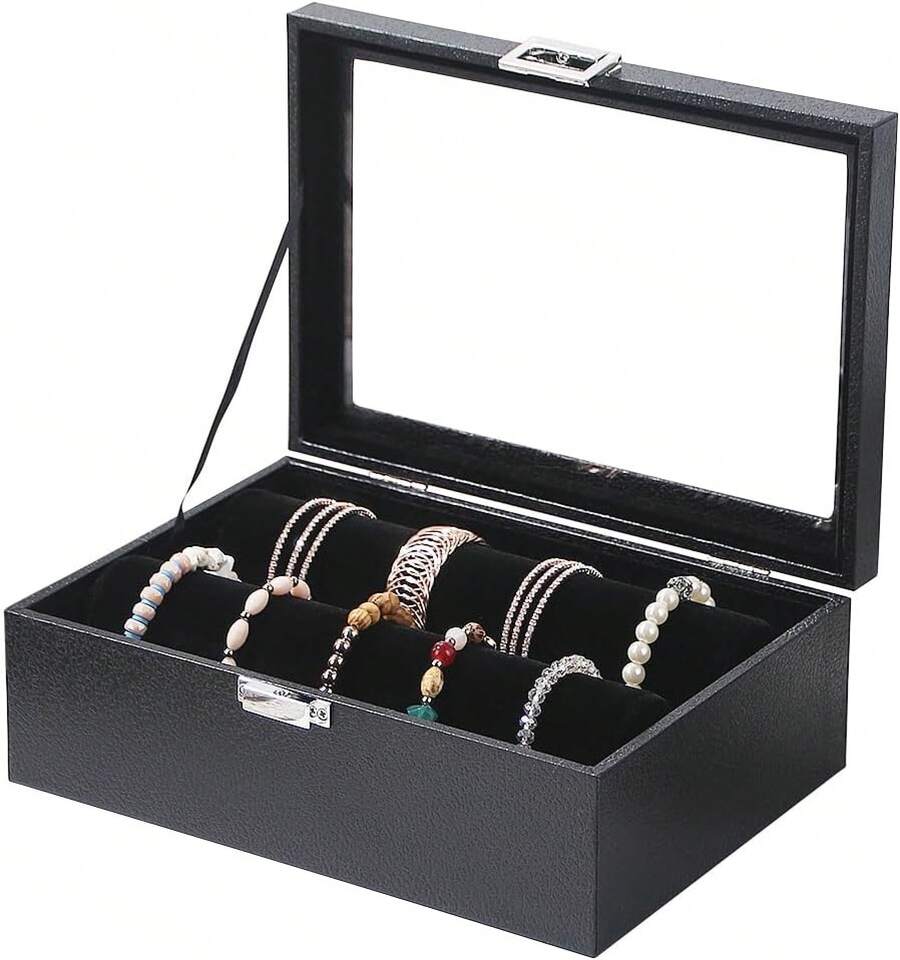 Jewelry Storage Organizer Box With 2 Rods For Bracelets And Bangles - màu đen - Xem 1