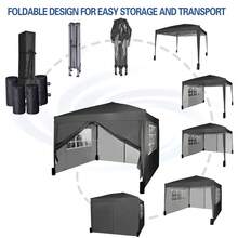 MCC Direct Pop-Up Gazebo 3m X 3m With Sides 2 Wind Bars & 4 Weight Bags & Silver Protective Layer Waterproof Marquee Canopy WS - Black - View 4