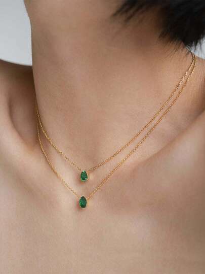 1pc Fashionable Versatile Delicate Small Collarbone Chain, Water Drop Goose Egg Oval Crystal Pendant Layered Necklace For Women