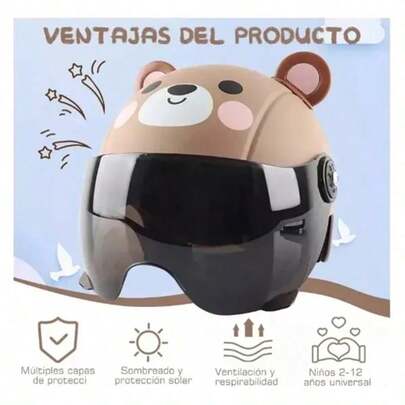 Casco Infantil De Dibujos Sombrero De Ciclismo Para Niños,casco Infantil Nº 54, Talla 48-54, Color Marrón