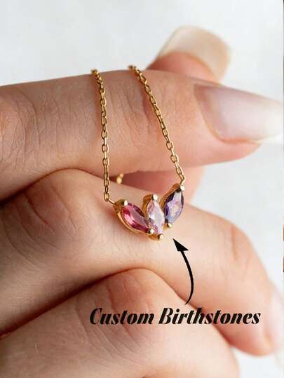 1pc Personalized Family Birthstone Necklace, Custom Mom Jewelry, Multi-Birthstone Necklace, Gift For Her, Grandma Necklace, Gold Necklace, Bohemian Style, Cuban Style Accessory, Gift For Friend, Lover, Family, Suitable For Birthday, Anniversary, Holiday, Commute, Party, Vacation, Wedding, Gala