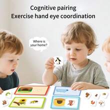 动物配对游戏板，认知配对拼图，早教卡片套装，亲子互动活动，便携式旅行桌面游戏 - 彩色 - 查看 6