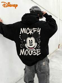 Disney Men's Casual Hoodie, Graffiti Mickey Print, Bold Retro Design, Relaxed Fit, Perfect For Streetwear &  Style - 黑色 - 查看 1
