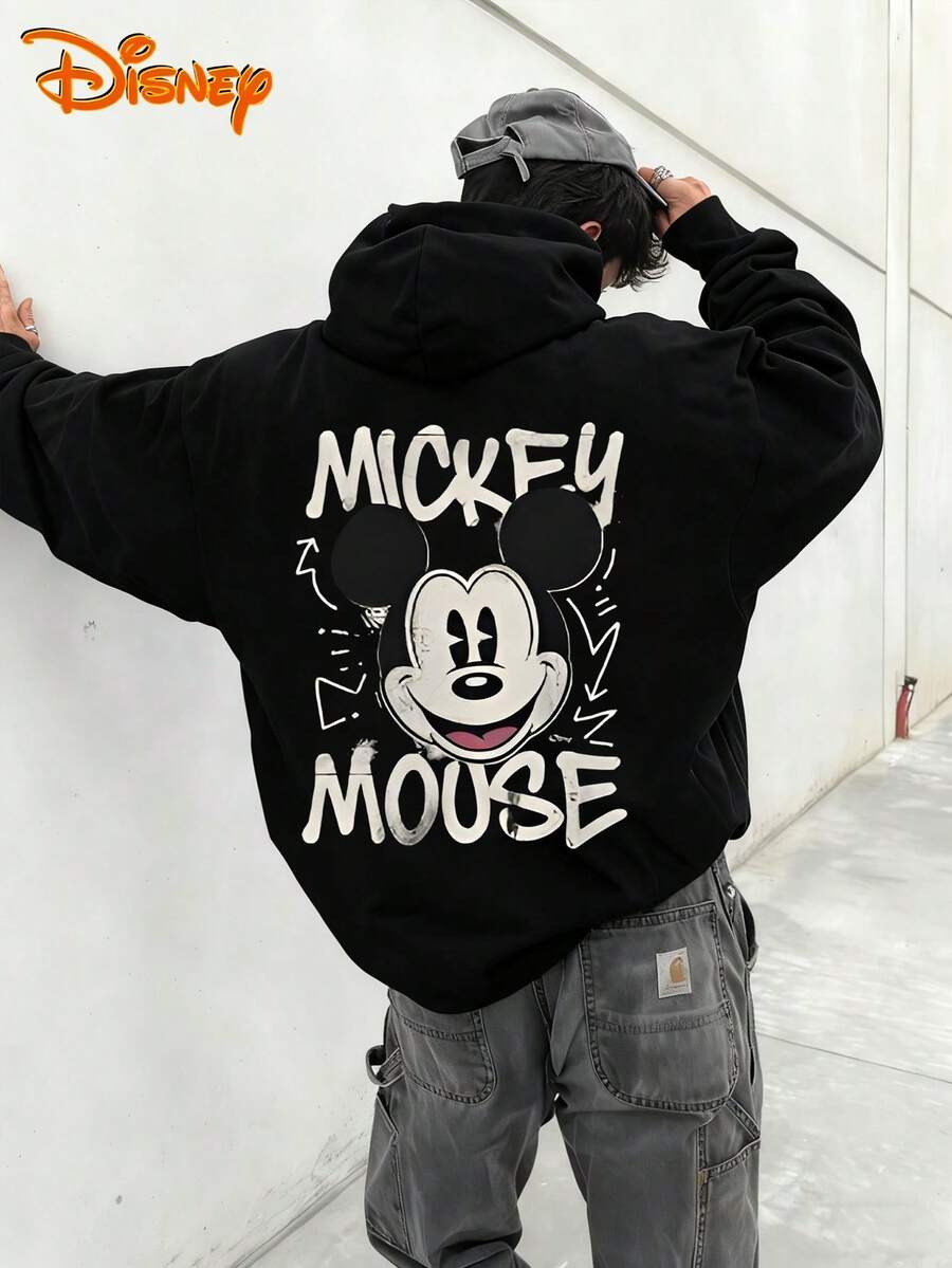 Disney Men's Casual Hoodie, Graffiti Mickey Print, Bold Retro Design, Relaxed Fit, Perfect For Streetwear &  Style - 黑色 - 查看 1