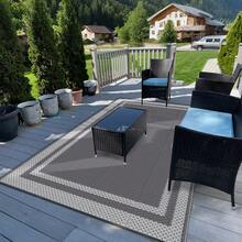 1 pieza Alfombra de exterior, 6x9 pies, alfombra impermeable para patio, estera de paja plegable y reversible para caravana, autocaravana, terraza, picnic, porche, camping, balcón, playa, gris y blanco - A - Ver 7