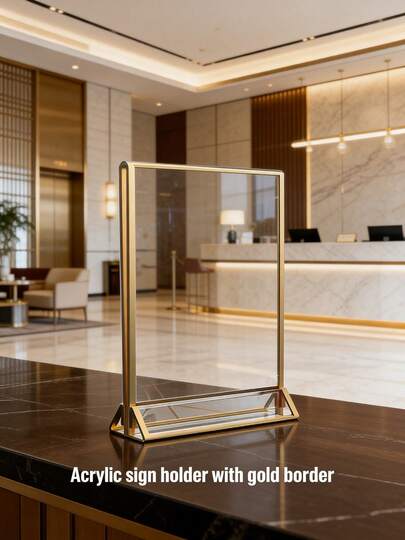 1 pieza Soporte de exhibición de menú de acrílico con marco dorado - Con tarjeta de mesa transparente extraíble, adecuado para decoración clásica, soporte de menú de restaurante, almacenamiento de mesa de cafetería, uso comercial y doméstico, esencial para la decoración de bodas de primavera 2026, brunch de Pascua, regalo de decoración del Día de la Madre, organizador de escritorio minimalista, accesorio de actualización de cafetería