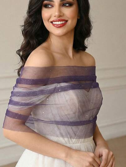 1pc Shiny Women's Off-Shoulder Shawl, Minimalist Design To Cover Arms, Suitable For Dresses, Formal Events, Parties, Galas