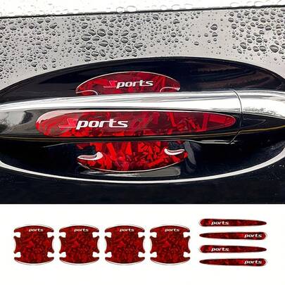 8pcs Sports Carbon Fiber Pattern Car Door Handle & Bowl Protector Stickers, Anti-Scratch & Wear-Resistant Waterproof Protection Covers For Car Door, Bumper & Exterior Accessories