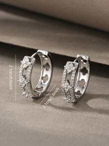 1 Pair Silver Earrings, Fashionable Elegant Minimalist Luxury 925 Sterling Silver & Copper Cubic Zirconia Pendant Earrings, Suitable For Women's Daily Wear - Silver - View 4