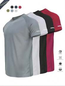 Camiseta Deportiva para Hombre, Transpirable y Secado Rápido, Manga Corta Reflectante para Gimnasio y Running - multicolor6 - Ver 7