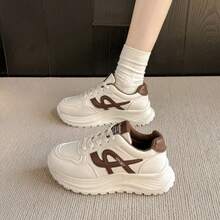 女士透气新款春季厚底运动鞋，超轻增高，超柔软，休闲运动鞋 - 棕色 - 查看 5