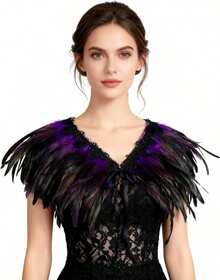 Women's Black Feather Shawl Cape For Halloween Cosplay - Blue - View 2