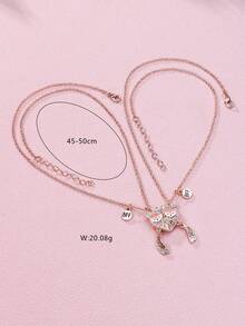 2件套女孩可爱狐狸造型锌合金滴油粉磁性吊坠项链，适合日常佩戴，可作礼物 - 均碼 - 查看 4