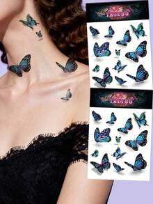 2pcs Small Floral Arm Tattoos - Realistic 3D Butterfly Pattern Y2K Temporary Fake Tattoos, DIY For Anime Convention, Carnival, Music Festival, Valentine's Day, Party Holiday Gifts, Suitable For Wrist, Ankle, Shoulder, Neck, Collarbone, Waterproof Lifelike Tattoo Stickers - Multicolor - View 1