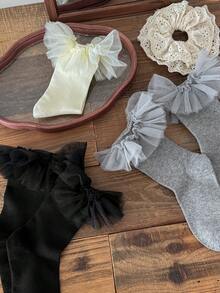 1 Pair Women's Mid-Calf Socks, Spring/Summer Lace Trim Lolita Style Breathable Mid-Calf Socks - Multicolor - View 4