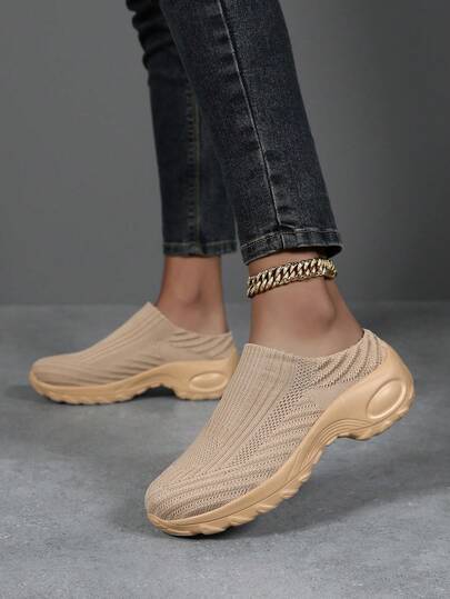 Sommar Nya Mode Slutna Tå Mule Tofflor För Damer, Mesh Andningsbara Slip-On Platform Slouchy Slides, Bekväma Slip-On Casual Sportsandaler