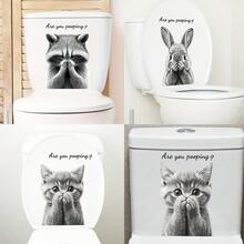 1/3片趣味动物马桶贴纸，可移除自粘PVC防水材质，适用于马桶座圈、水箱、浴缸和瓷砖装饰。是送给朋友的绝佳礼物。 - 動物馬桶貼 - 查看 2