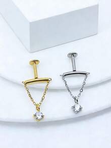 1 st gängad stift med kubisk zirkonia i läppstiftsset, kubisk zirkonia-hänge i brosk, moderiktiga mjuka broskpiercingörhängen - Kedjan invändig gänga - Visa 8