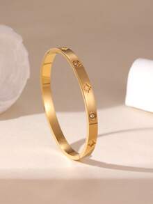 GEREIT 1件简约时尚18K不锈钢花朵、旭日、四叶草、锆石素面手镯，适合女士日常佩戴 - 彩色 - 查看 9