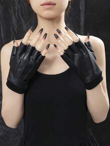 1 Pair Hip-Hop PU Lace-Up Gloves, Suitable For Music Festival Occasions - Black - 150 - View 16