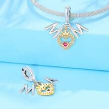 CYMYSS 1pc 18K Gold Plated Angel Wings Style Pendant With Artificial Zirconia, 925 Silver Plated Delicate Crown Heart Pendant, Gift Jewelry For Women, Mother's Day/Birthday - Multicolor - View 2