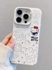 SANRIO 1 chiếc ốp lưng điện thoại hình mèo hoạt hình màu trắng, kiểu dáng tối giản dễ thương, chất liệu TPU, phù hợp với 11/12/13/14/15/16/17/PROMAX. - trắng - Xem 5