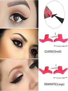 1 Pair Wing-Shaped Eyeliner Stamp, Eyeshadow Stencil, Makeup Template, Shaping Beauty Tool Accessory, Classic Style Or Dramatic Style - Pink - View 3