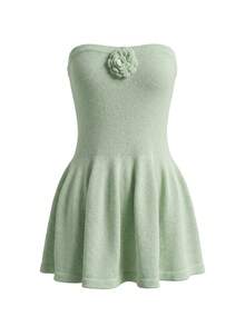 Đầm dệt kim màu trơn, thanh lịch và thời trang, chất liệu hơi xuyên thấu, đính hoa, thích hợp cho kỳ nghỉ xuân. - cỏ xanh - Xem 7