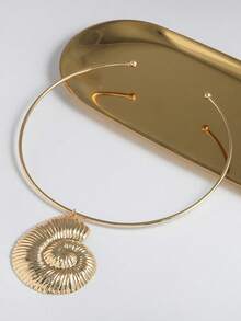 1pc Exaggerated Unique Spiral Metallic Necklace, Perfect For Beach Vacation And Party - Conch Shell Necklace - View 3