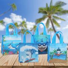 Bộ 8/16 túi tote vải không dệt Blue Shark, thích hợp cho kinh doanh, mua sắm, bán lẻ, sự kiện sinh nhật, trang trí tiệc và đóng gói quà tặng, túi đựng quà mùa hè tươi mát, túi đựng đồ và túi mua sắm. - 9060 - Xem 2