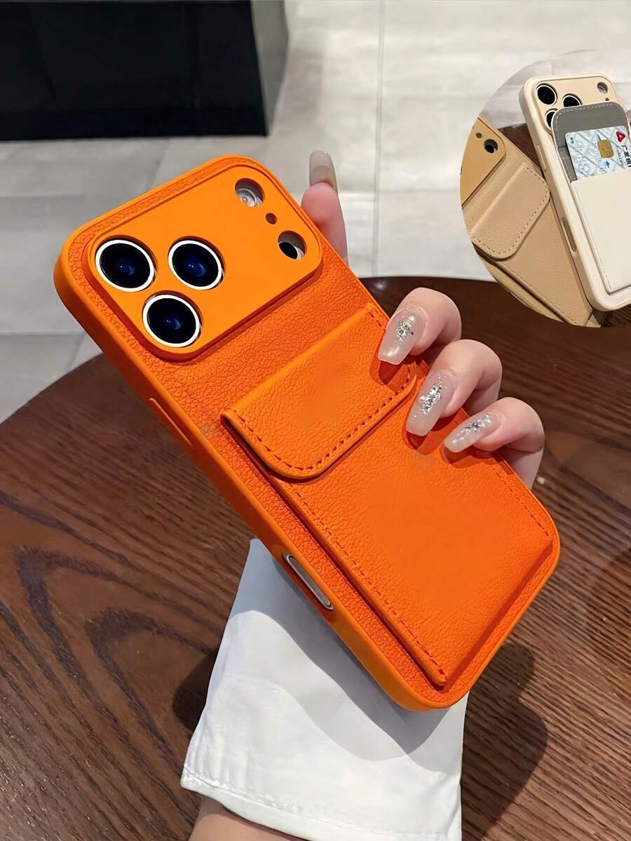 1pc PU Leather Wallet Case With Card Slots, Suitable For IPhone 17 Pro Max, 17 Air, 14, 15, 16 Plus, 17, 11, 12, 13 Pro Max, Business Photo Holder Protective Cover - Orange - View 1