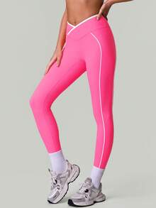 Quần legging thể thao nữ cạp chéo, chống lộ bụng, ôm sát eo, dáng chữ V, bó sát mông, thích hợp cho chạy bộ, tập luyện, hoạt động thể thao, yoga. - Màu Hồng Tươi - Xem 7
