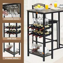 Mesa y silla de bar de 3 piezas para 2 personas, mesa de comedor de cocina con estante de vino y estantes de almacenamiento para espacio pequeño, mesa de altura del mostrador de cocina para el desayuno, apartamento - Gris - Ver 6