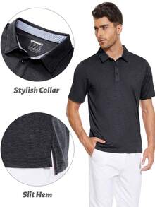 Cotrasen Men's Casual Short-Sleeved Polo Shirt Quick-Drying Breathable Golf Shirt Sports Outdoor T Shirt - màu đen - Xem 5