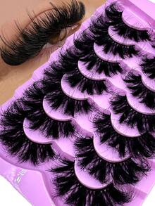 7对9D浓密仿貂毛假睫毛，长度16-25毫米，蓬松浓密，打造戏剧性妆容效果，可重复使用，令双眸迷人。 - 黑色 - 查看 9