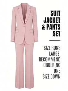 Chicsale Elegant Business And Leisure Two-Piece Suit, Single-Button Lapel Suit Jacket And Slim Trousers, Women's Wear - Bụi hồng - Xem 6