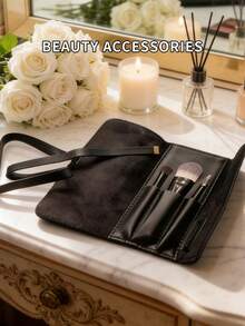 3pcs Essential Makeup Brush Set - Lip Brush, Eyeshadow Brush And Foundation Brush, Multi-Functional Cosmetic Tool Kit - Black - View 4