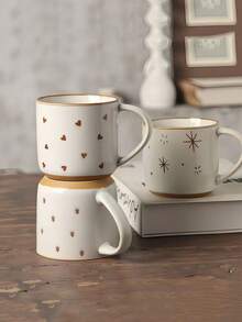 1个320毫升陶瓷心形手柄杯，奢华简约创意咖啡杯，触感光滑舒适，做工精致，可重复使用，美观大方的流行手柄杯，办公居家牛奶杯，客厅高档杯，节日礼物，可微波炉加热 - 彩色 - 查看 3