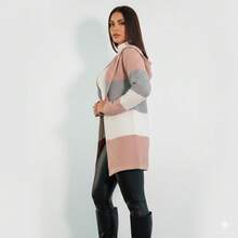 Cardigan Feminino De Inverno Em Tricô Sobretudo Feminino Quentinho - Rosê tricolor - Visão 4