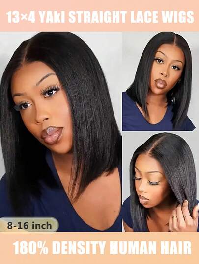 16英寸折扣Yaki直发短波波头假发，180%密度预剪，13x4蓬松直发波波头假发，巴西真人发蕾丝前假发，女士预拔毛，8-16英寸13x4短波波头假发，透明蕾丝前假发，真人发，Yaki直发真人发蕾丝前假发，真人发蕾丝前假发，预拔毛，女士蕾丝前假发，真人发，圣诞装饰，女士圣诞礼物，真人发蕾丝前假发，适合作为女士礼物