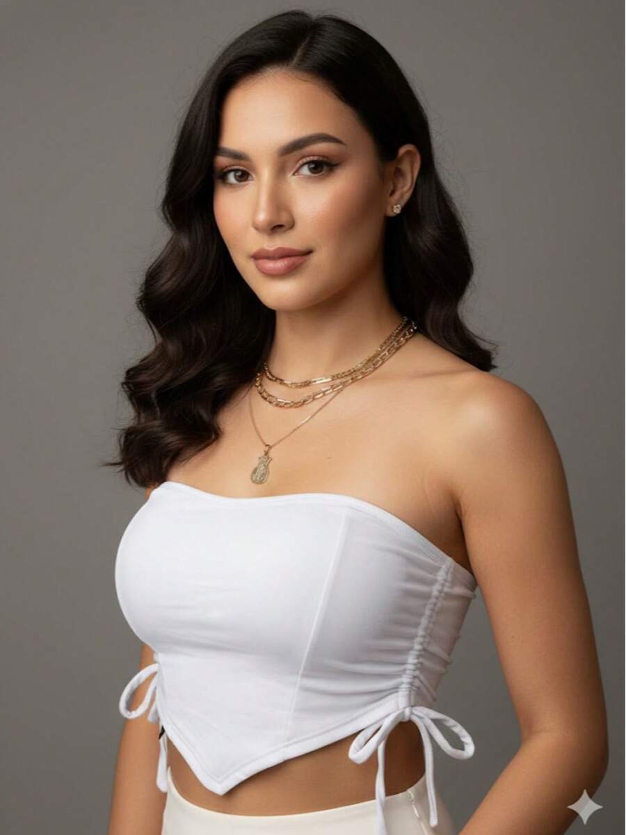 Women's Cropped Top With Band And Tie With Suplex Cup Strapless Blogueirinha One Size - Fits Sizes 36 To 42 - 白色 - 查看 1