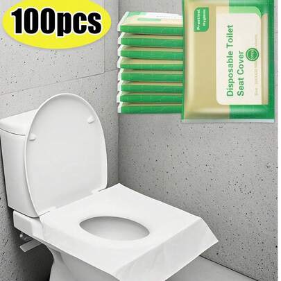 100pcs Portable Toilet Seat Covers, Suitable For Adults, Disposable Or Flushable, Travel Essential For Airplane, Road Trip, Camping, Hotel, Can Be Placed In Toiletry Bag, Makeup Bag, Beach Bag, Vacation Bag, Backpack, Travel Accessories, Summer Supplies, School Supplies