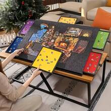 A Seven-Piece Puzzle Toy Set, Equipped With A Foldable Stand, Protective Cover, And Storage Tray - A Six-In-One Puzzle Table Board With 6 Drawers, A Portable Puzzle Table Board, A Puzzle Board With Integrated Felt, And A Stress-Relieving Toy. - 1500 Pieces Of Dark Gray - View 6