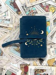 1个天鹅绒塔罗牌收纳袋，印有蓝色邪眼图案，4种颜色可选，带抽绳，天鹅绒材质，配有小收纳袋，塔罗牌配件，柔软面料保护套，便携袋，卡包，适合存放卡片和小物件。 - 彩色 - 查看 5